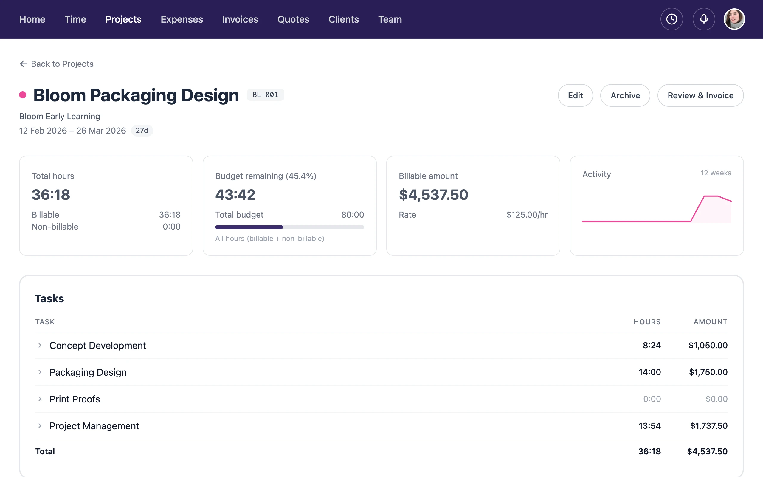 HeyGopher Project — budget tracking, tasks, and billable hours